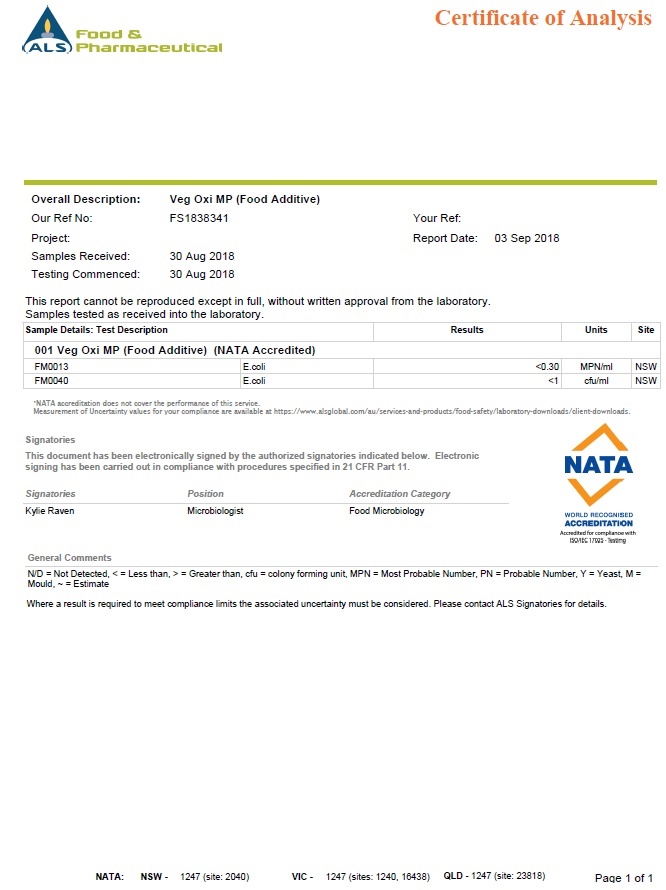 NATA Certificate of Analysis